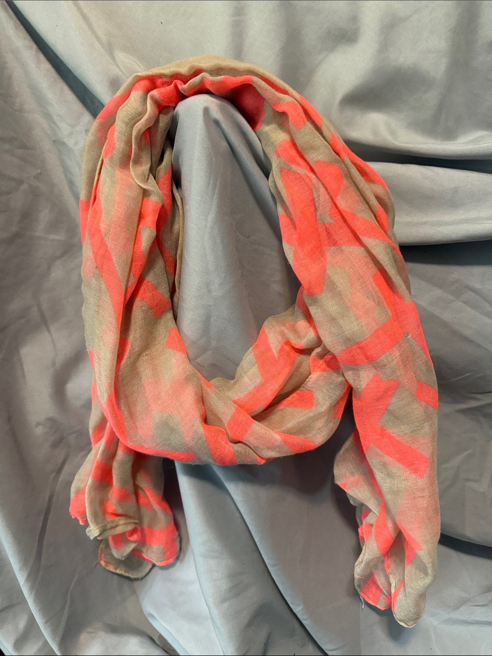 GANZ Beige Scarf with Coral Pink Pattern